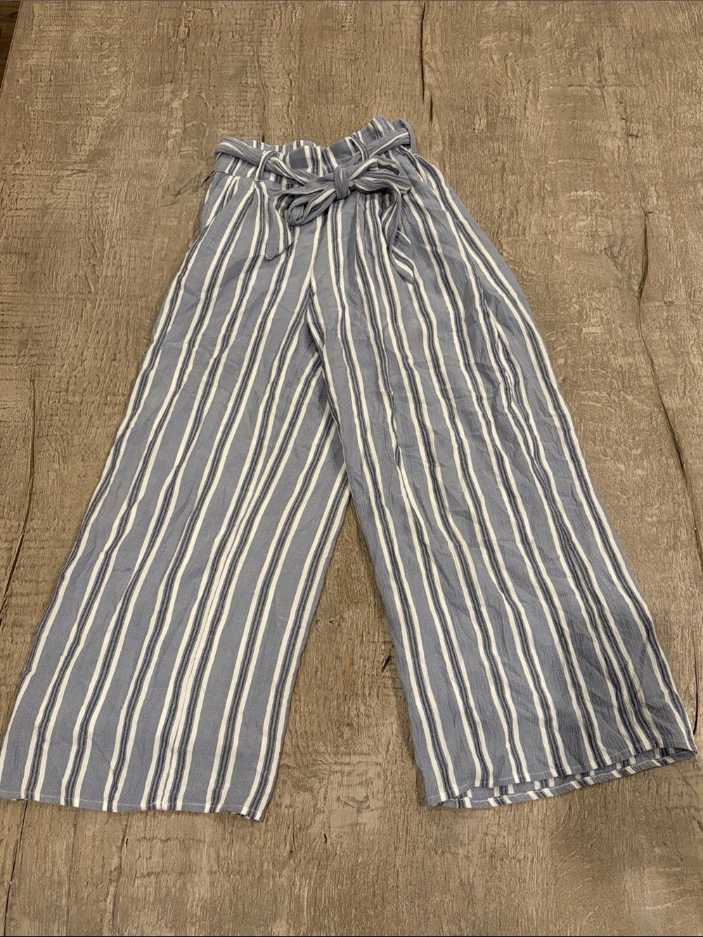Hollister Blue & White Vertical Stripe Paperbag Wide-Leg Pants